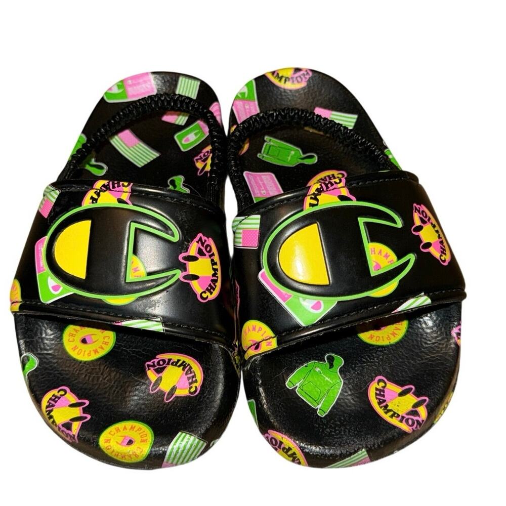 Champion IPO Catch Print Toddler Slides Sandals Size  7 Summer Pool Beach Shoes